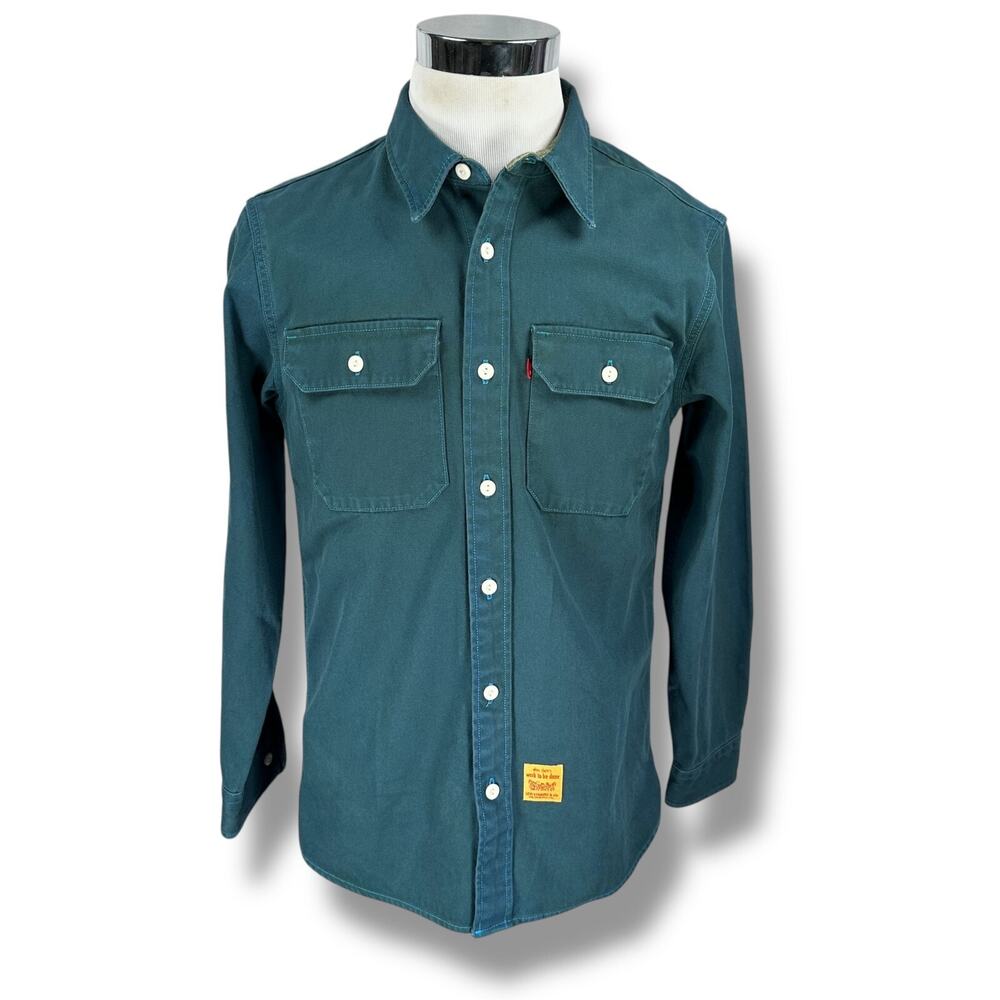 Levi's Work Shirt Mens Small Dark Teal Work To Be Done Garment Dyed Retro New
